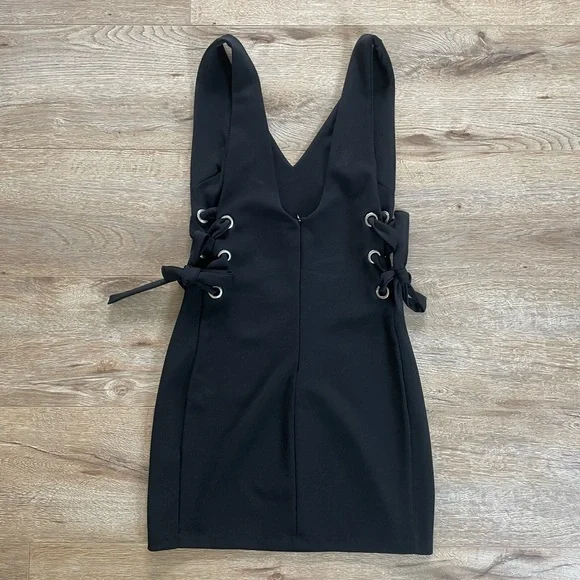 Lace Up Sides Black Mini Dress - Picture 2 of 4